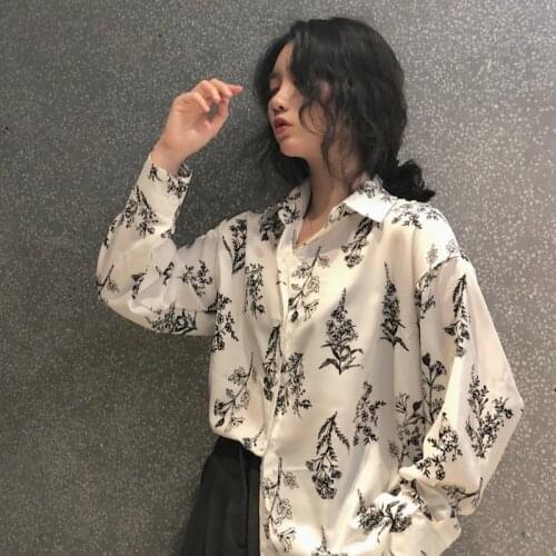 2021 Floral Print Stylish Shirts Women Turn Down Collar Casual Fashion Female Blouse Long Sleeve Loose Lady Tops Blusa Feminina