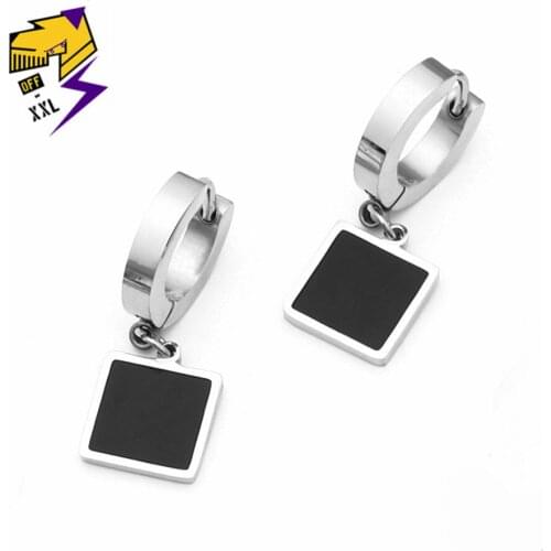 Women Square Drop Earrings Black Enamel Stainless Steel Circle Earrings Trendy Female Ear Jewelry Best Gifts for Girls