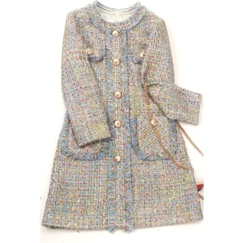 Autumn 2021 Waist Tweed Dress Long Tassel Skirt Long Sleeve Jacket Outwear Round Collar Temperament Women Clothing