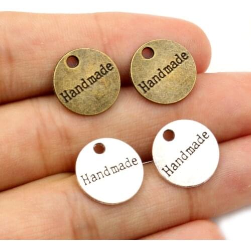 14x14mm 20pcs Antique Bronze Plated Handmade Word In Round Style Handmade Charms Pendant:DIY for bracelet necklace-P4-42