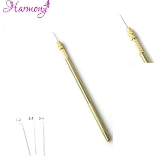 3 Size Ventilating Needles(1-2, 2-3,3-4)+1 Brass Holder Make/Making/Repair Lace Wigs Toupee Hairpiece Wig Knotting Hook Sets