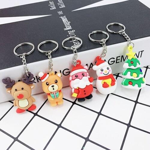 3D cartoon Christmas Keychain tree Santa Claus PVC Christmas Gift XMAS Key ring Key chains Christmas decorations souvenir