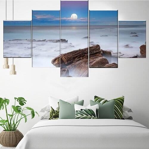 5 Pieces Wall Art Canvas Painting Misty Cliff Landscape Poster Modern Living Room Home Framework Pictures For Decoration