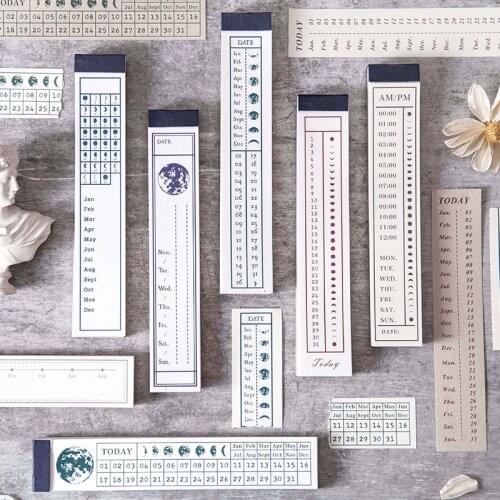 60 Sheets Month Date Time Moon Long Strip Scrapbooking Material Paper for Art Craft DIY Journal Calendar Stationary Supplies