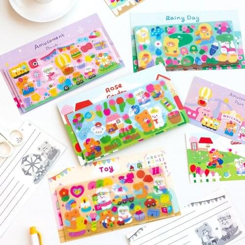 8 Sheets Cute Cartoon Bear Rabbit Decorative Stickers and Letter Paper Set with Card for Scrapbooking DIY Greeting Cards Crafts