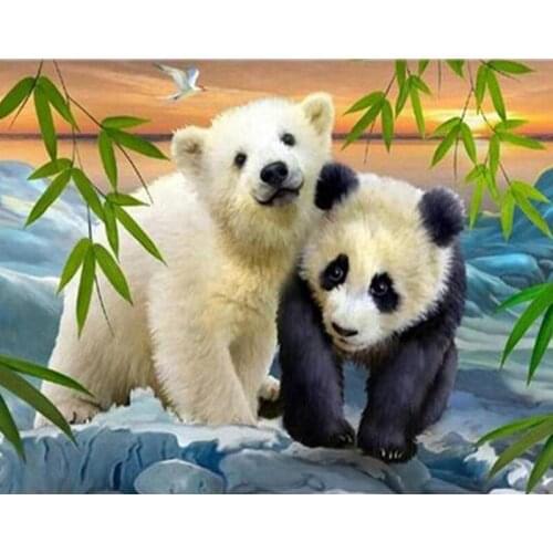 5D DIY Diamond Painting Animals Live In Harmony Panda and Bear Home Decor Handmade Diamond Painting