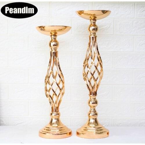 PEANDIM Rotary Gold Flowers Vase Votive Candle Holders Party Road Lead Wedding Table Centerpieces Metal Flower Stand Candelabra