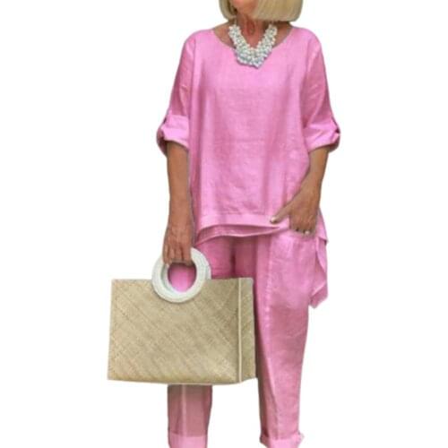 1 Set Solid Color T-shirt Pants Solid Color Irregular Hem Women Round Neck Blouse Elastic Waist Pants Streetwear for Vacation