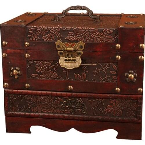 Antique Chinese Style Wooden Vintage Vanity Box Household Wedding Small Jewelry Box High-End Ornament Storage Box with Lock