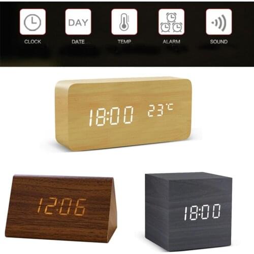USB/AAA Clocks LED Electronic clock Wooden Thermometer Table Voice Control Digital Wood Despertador Desktop Table Decor