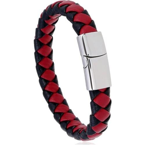 Hot Selling Titanium Steel Magnetic Buckle Leather Braided Bracelet Retro Creative Fashion Mens Imitation Leather Bracelet