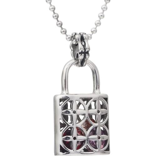 Crystal Lock pendants necklace Fashion 60cm long stainless steel Punk statement necklace
