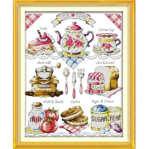 Joy Sunday Afternoon Tea Time Canvas DMC 14CT and 11CT Counted Chinese Cross Stitch Kits printed Embroidery Set Needlework