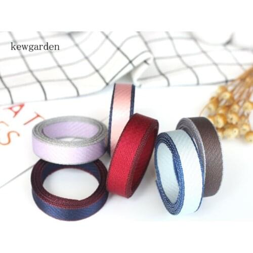 Kewgarden 10mm 1cm Colorful Edge Twill Satin Ribbons Handmade Tape DIY Bowknot Cotton Ribbon Garment Accessories Riband 10Y/Lot