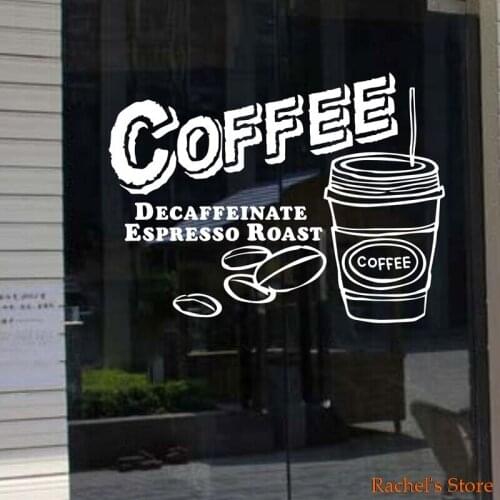 Coffee Decaffeinate Espressso Roast Takeaway cup Cafe Shop vinyl sticker Window Wall art sign decor
