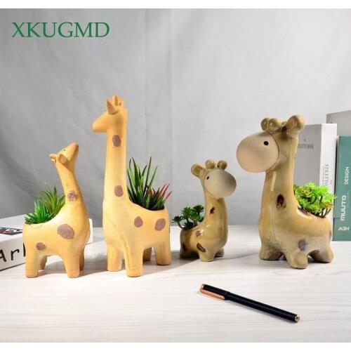 Creative European-style Ceramic Giraffe Cute Cartoon Succulents Flower Pots Living Room Decoration Home Decorat Ornaments