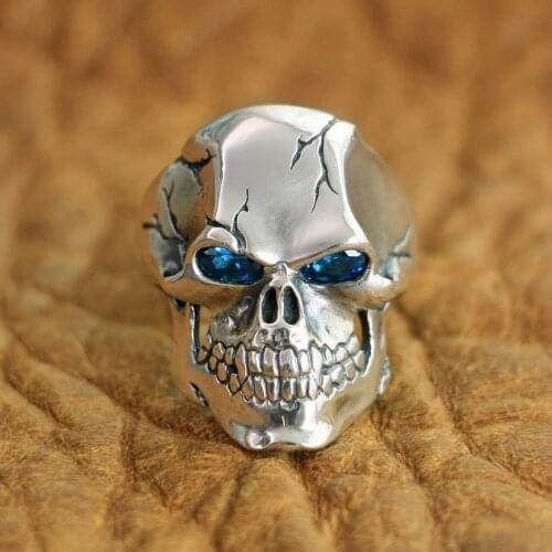 LINSION 925 Sterling Silver CZ Eyes Skull Ring Mens Biker Rock Punk Ring TA131 US Size 7~15