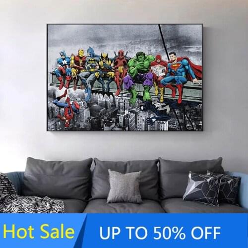 Marvel Avengers Canvas Painting Comics Superhero Skyscraper Wall Art Posters and Prints for Home Decoration Living Room Decor