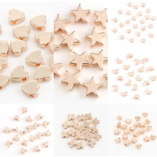 Rose Gold Color Metal Beads 6/8mm Heart Star Butterfly Shape Brass Beads Fit DIY Leather Cord Handmade Jewelry Making Bracelets