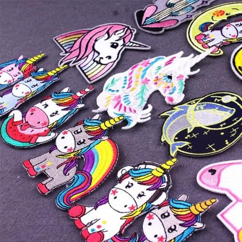 Cartoon Animal Unicorn Patches Heat-Adhesive Clothes Embroidered Patches For Clothing Embroidered Patch Sewing Applique Stripes