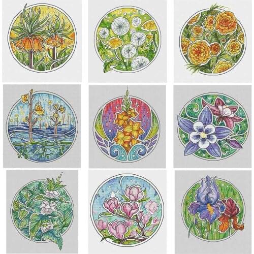 Round flower 2 patterns counted 11CT 14CT 18CT DIY Cross Stitch Sets Chinese Cross-stitch Kits Embroidery Needlework