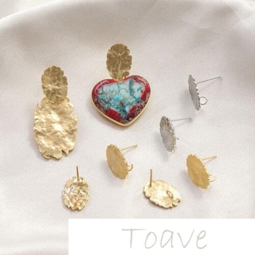 Niche design oval beating surface silver needle earrings earrings diy hand-made material accessories