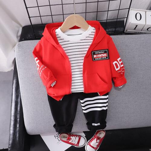 New Autumn Baby Boys Fashion Causal Suits Hoodies Coat T-shirt Pants Plaid 3Pcs/Set Children Long-sleeve Kids Suits 0-5 Years