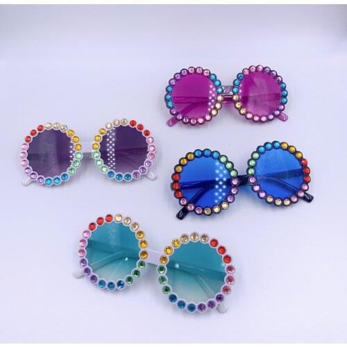 New Colorful Rhinestone Kids Sunglasses Round Gradient Lens Girl Children Sun Glasses Fashion Cartoon Baby Boy Eyeglasses Shades