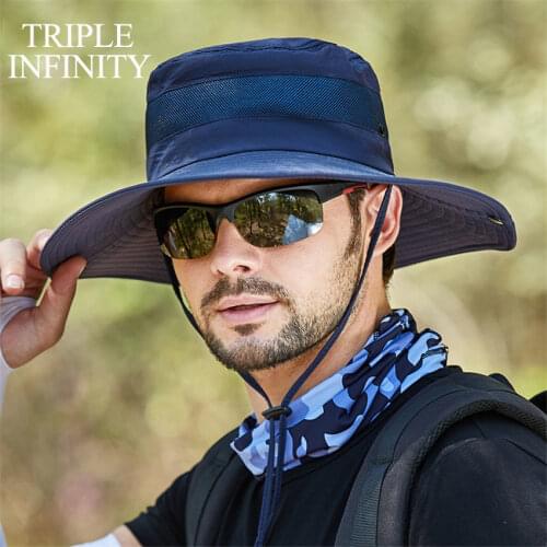 New Fashion Mens Bucket Hats Wide Brim Wind-proof Breathable Summer Panama Hat SPF 30+ UV Protection Fishing Hat Fisherman Cap