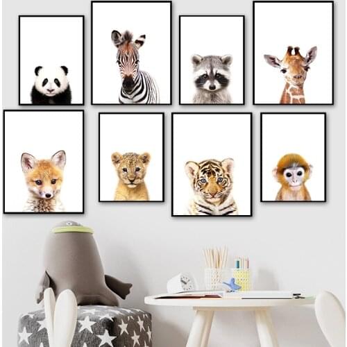 Panda Zebra Raccoon Giraffe Lion Tiger Monkey Wall Art Canvas Painting Nordic Posters And Prints Wall Pictures Kids Room Decor