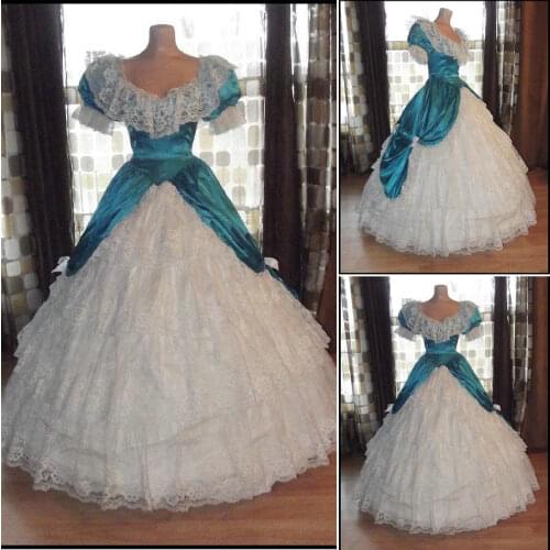 HistoricalCustomer-made Blue 1800S Victorian dress 1860s Civil war Dress Theater Reenactor Costume Renaissance Dress V-411