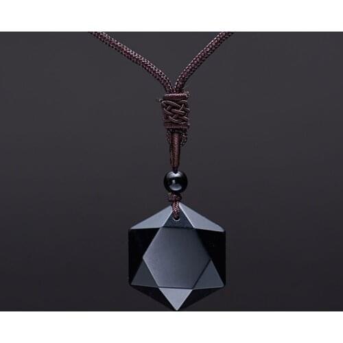 Drop shipping Black Obsidian pendant necklace obsidian star of RongDe pendant Lucky Love Crystal Jewelry With Free Rope