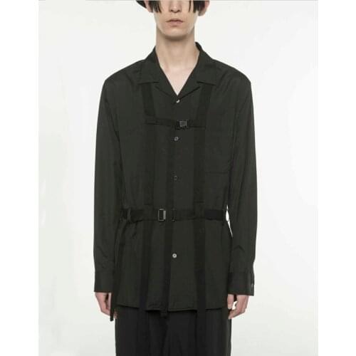 Plus Size New fashion young man personality long sleeve in long handsome ribbon decorative shirt 【Customized