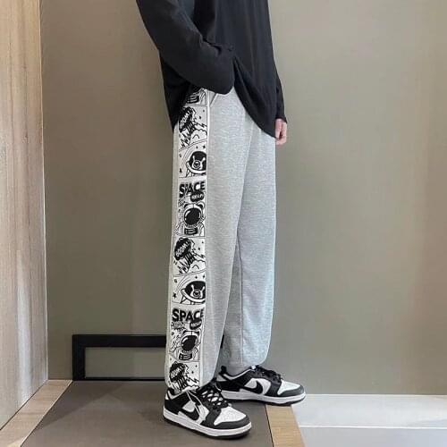 Mens Joggers Harajuku Sweatpants Male Korean Style Japanese Streetwear Wide Anime Cartoon Graffiti Print Hip Hop Casual Pants