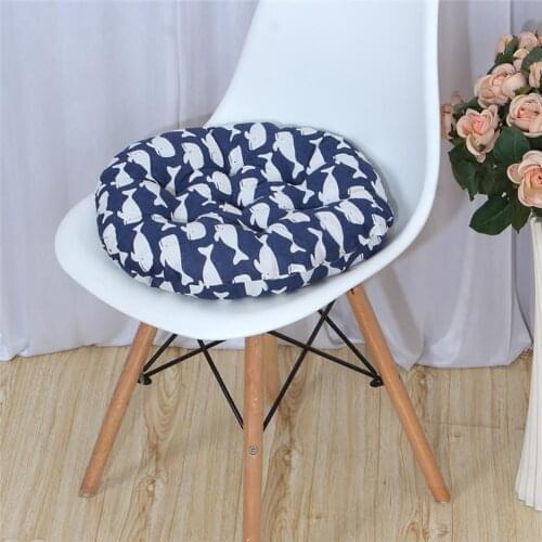 Stylish Printed Office Home Chairs Seat Soft Round Cotton Linen Cushion Pad