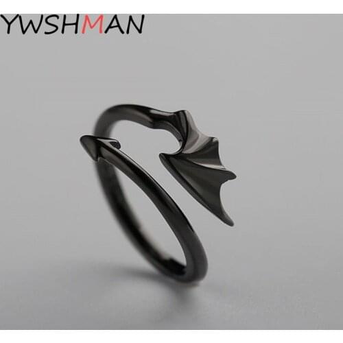 Punk Style Titanium Little Devil Dragon Gothic Evil Vampire Angel Wings Rings Open Ring Halloween Party Jewelry Gift