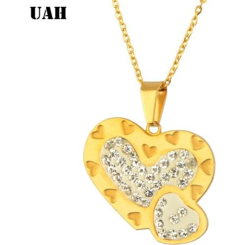 UAH Fashion Engraved Tiny Heart Dainty Initial Choker Necklace for Women Gold Color Pendant Jewelry Gift Accessories