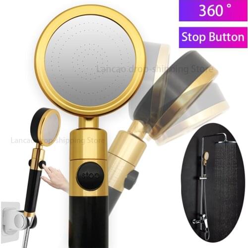 360 degree rotatable Bathroom Bath Black Shower Set Hand held Shower Head with Water Control Button Wall Mounted Black Shower