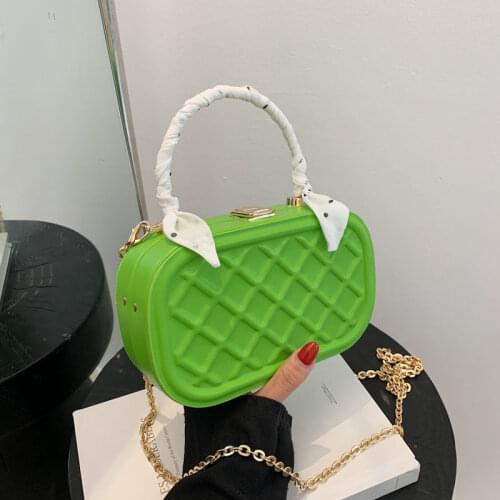 Women Fashion Chain Shoulder Messenger Bagembossed Bag New Niche Lingge Portable All-match Handbag High-quality Purse Green