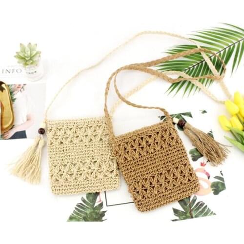Aaby Hot Women Summer Mini Straw Beach Shoulder Bag Beadind Tassel Bohemian Style Flap Crossbody Straw Bag