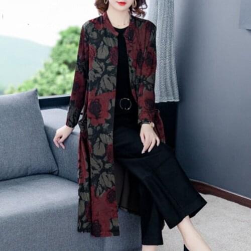 Ladys Trench Coat Womens Mid-length Large Size Middle-aged Autumn Clothes Noble Temperament Printed Mothers Windbreaker