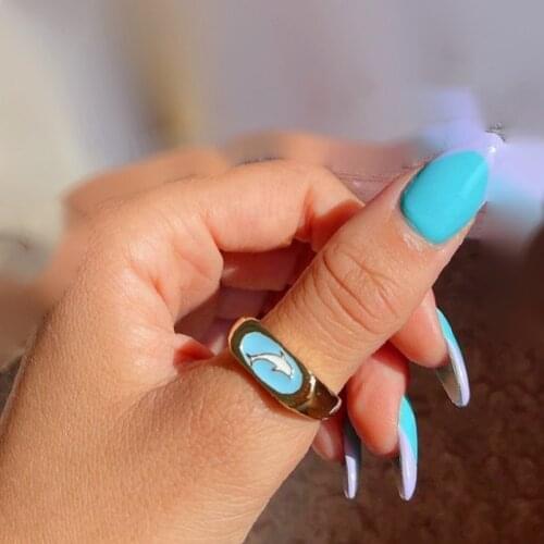 Y2K Jewelry Blue Shark Whale Fish Ring for Women Fashion Punk Vintage Harajuku INS Ring Charm 90s Aesthetic Gifts New 2021