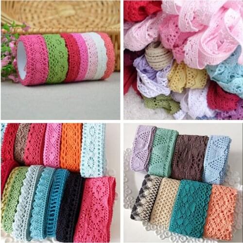 1-3.5cm 10yards/lot Mix Colorful Cotton Lace Trims Natural Cotton lace ribbon DIY COTTON FABRIC Sewing Wrapping Material