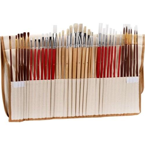 38 Pcs Paint Brushes Set With Canvas Bag Case Long Wooden Handle Synthetic Hair Art Supplies For Watercolor Painting
