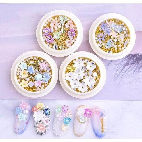 1 Box 3D Nail Studs Nail Shell Flowers Five Petals Flower Metal Rivet Metal Micro Beads Nail Pearl DIY Decors Nail Design