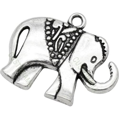 50pcs-Antique Silver Elephant Charms Pendant, Jewelry Accessories 25x21mm