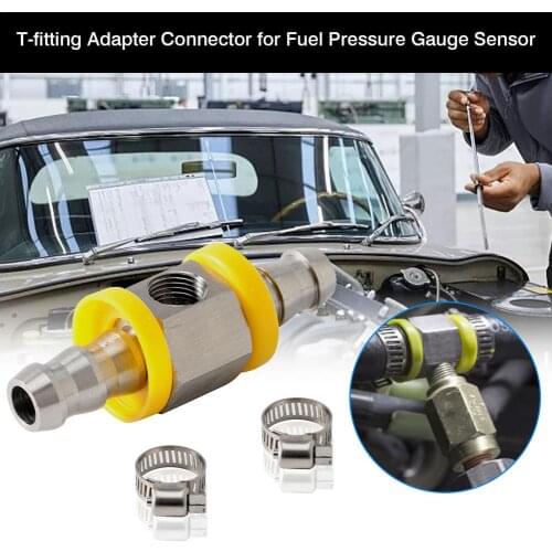 Car T-fitting Adapter Connector Stainless Steel For Fuel Pressure Gauge Sensor 3/8 Inch 1/8-27 NPT Port Adapter With Clamps