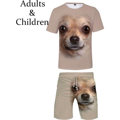Popular Animal Dog Hip Hop T-Shirt+Beach Shorts Men Women Summer 3D Print Boys Girls Casual Two-Piece Cool Sets