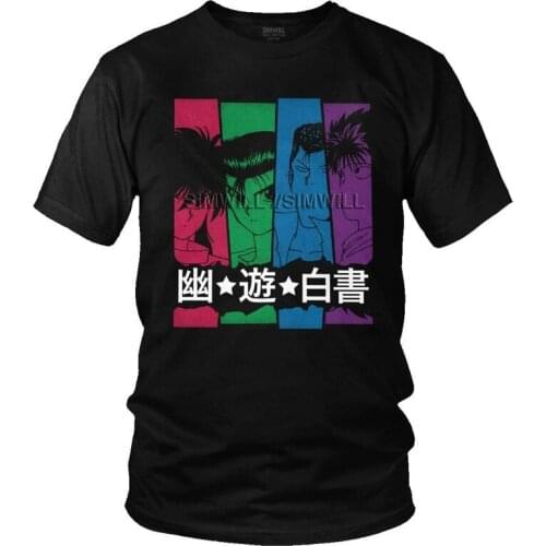 Yu Yu Hakusho Tshirt Men Streetwear Tees Top 100% Cotton T Shirts Short Sleeve Yusuke Urameshi Kurama Hiei Kuwabara T-shirt Gift