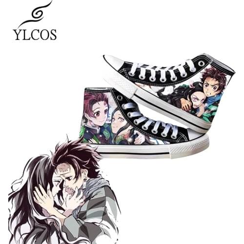 Anime Demon Slayer Kamado Tanjirou Nezuko Canvas Shoes For Unisex Black And White High Top Canvas Boots